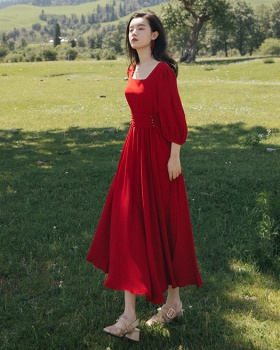 Beautiful big skirt spring red long dress