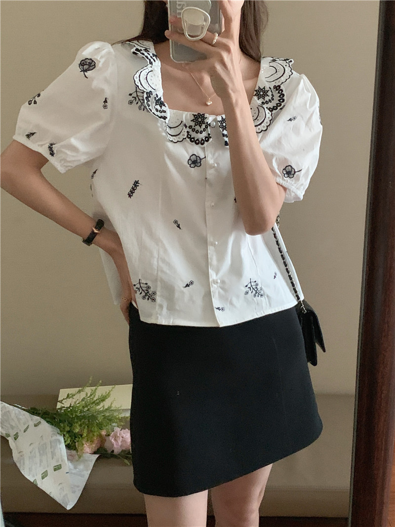 Short sleeve lotus leaf edges Korean style fine shirt