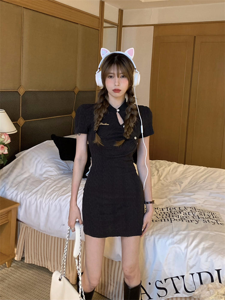 Summer slim commuting pullover cstand collar dress