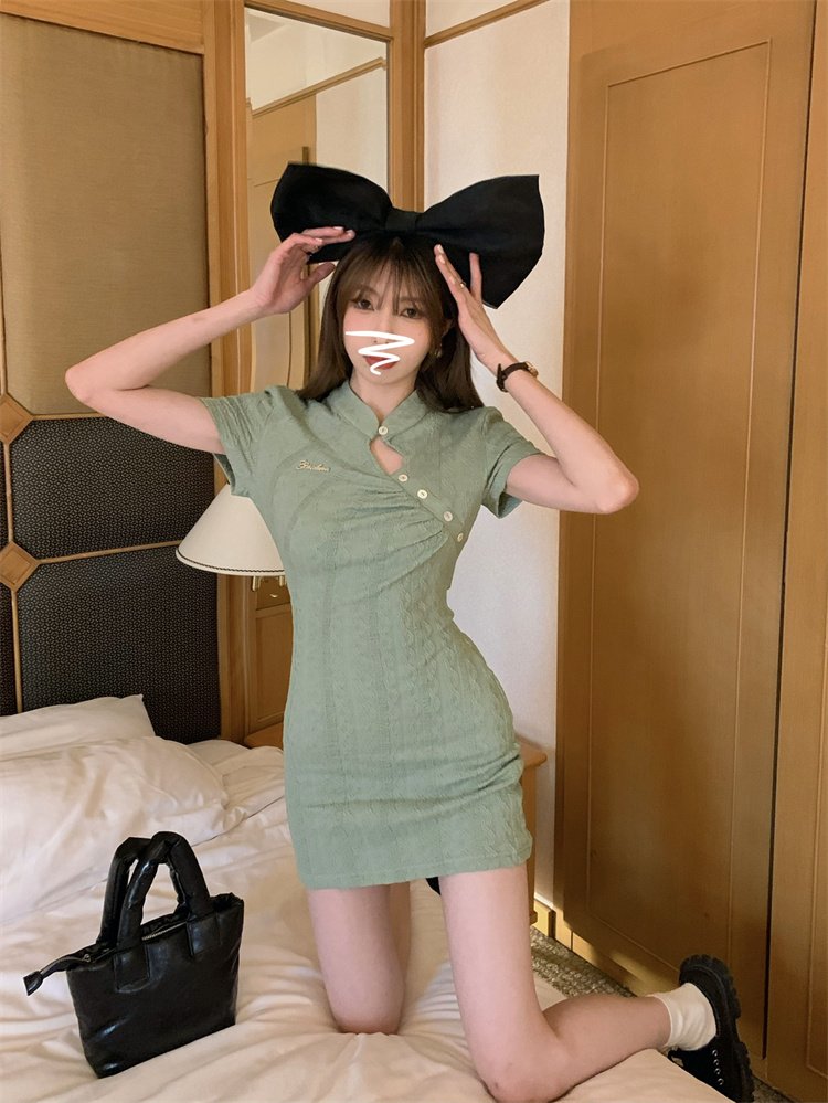 Summer slim commuting pullover cstand collar dress