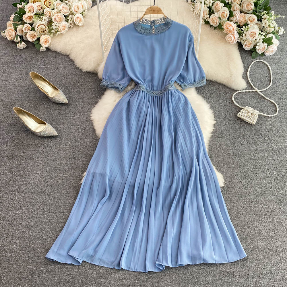 Slim pinched waist long dress temperament summer dress