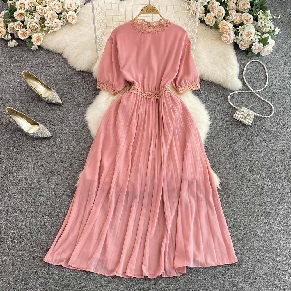 Slim pinched waist long dress temperament summer dress