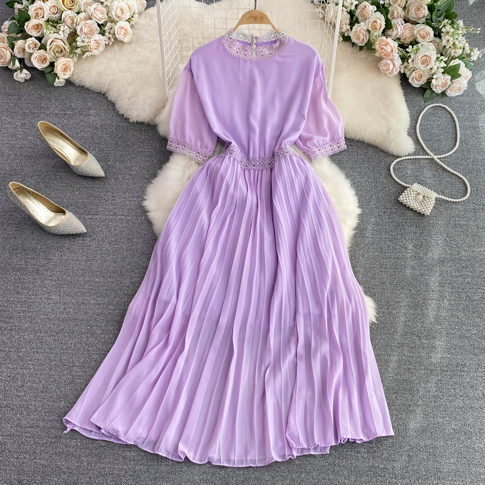 Slim pinched waist long dress temperament summer dress