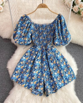 Summer square collar floral straight refreshing jumpsuit