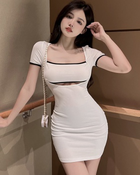 Short sleeve sexy white hollow dress for women