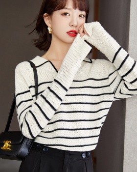 Pullover stripe autumn tops lazy loose sweater for women
