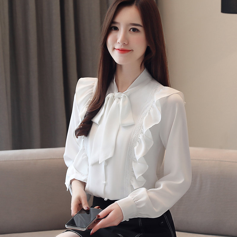 Autumn Korean style tops bow chiffon shirt