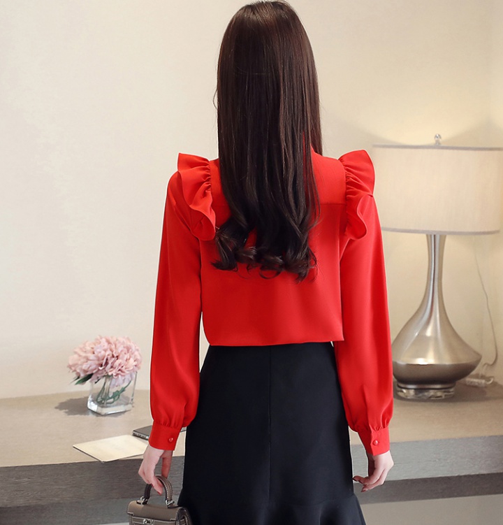 Autumn Korean style tops bow chiffon shirt