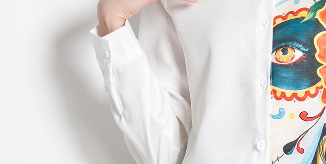 Long sleeve printing tops white shirt
