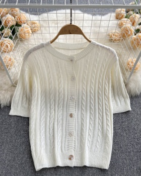 Short sleeve loose thin cardigan white knitted tops