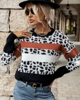 European style leopard jacquard sweater for women