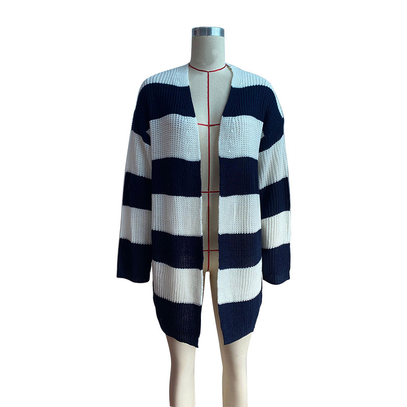 Autumn and winter long sleeve sweater stripe coat for women