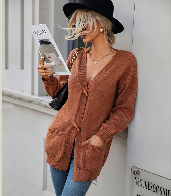 European style cardigan long sleeve coat for women