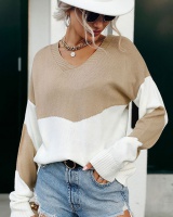 V-neck fashion tops mixed colors sweater for women
