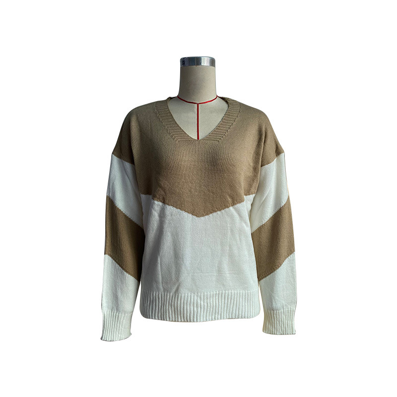 V-neck fashion tops mixed colors sweater for women