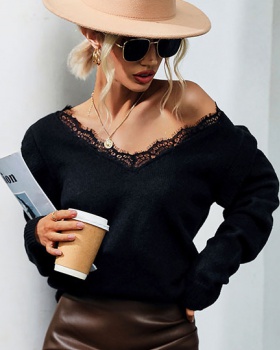 European style lace long sleeve sweater for women
