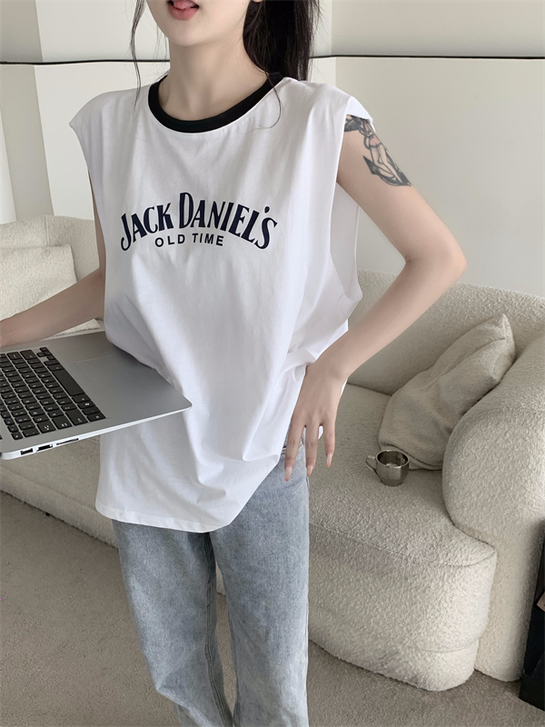 Summer letters loose tops Casual sleeveless T-shirt for women