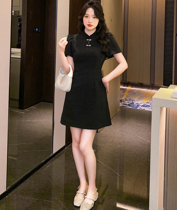 Summer Chinese style cheongsam black dress for women