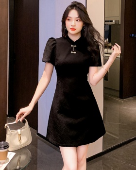 Summer Chinese style cheongsam black dress for women