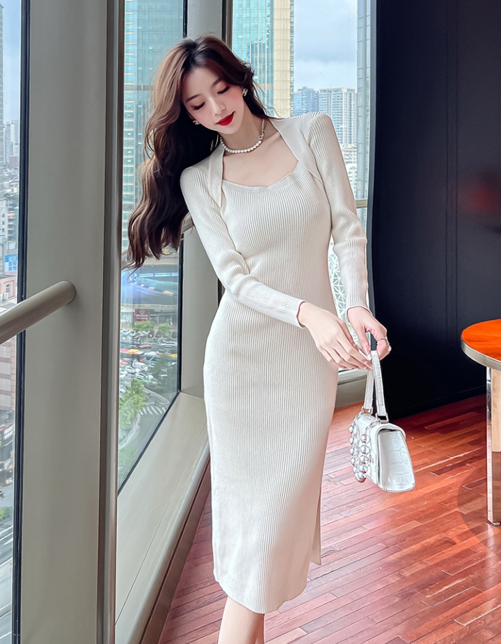 Autumn and winter retro bottoming high waist dress