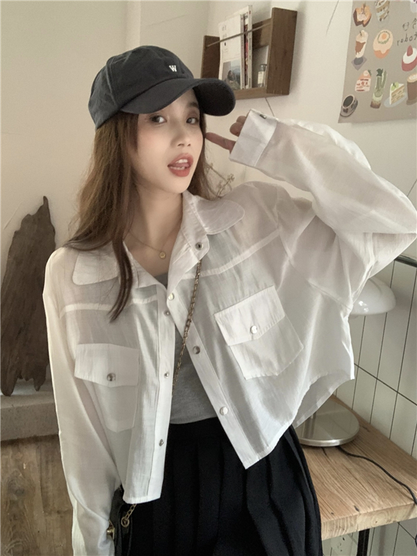 Korean style white short coat retro sunscreen loose shirt