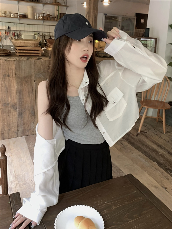 Korean style white short coat retro sunscreen loose shirt