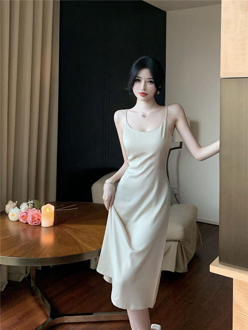 France style silk summer satin sexy long dress for women