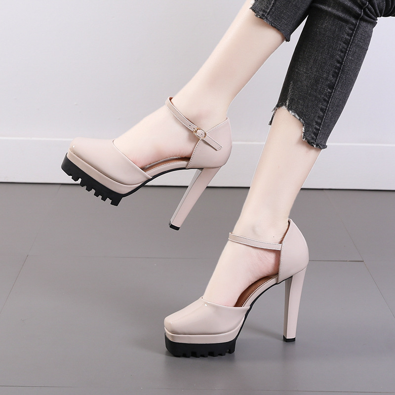 Black high-heeled shoes thick shoes for women
