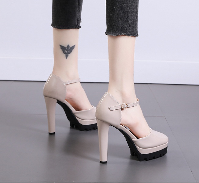 Black high-heeled shoes thick shoes for women
