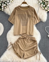 Round neck T-shirt shorts 2pcs set for women