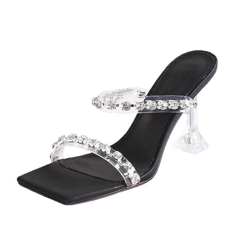 Summer rhinestone crystal fine-root slippers for women