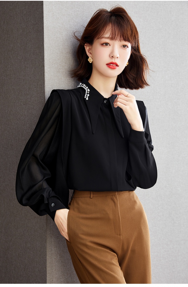 Autumn shirt pointed collar chiffon shirt for women