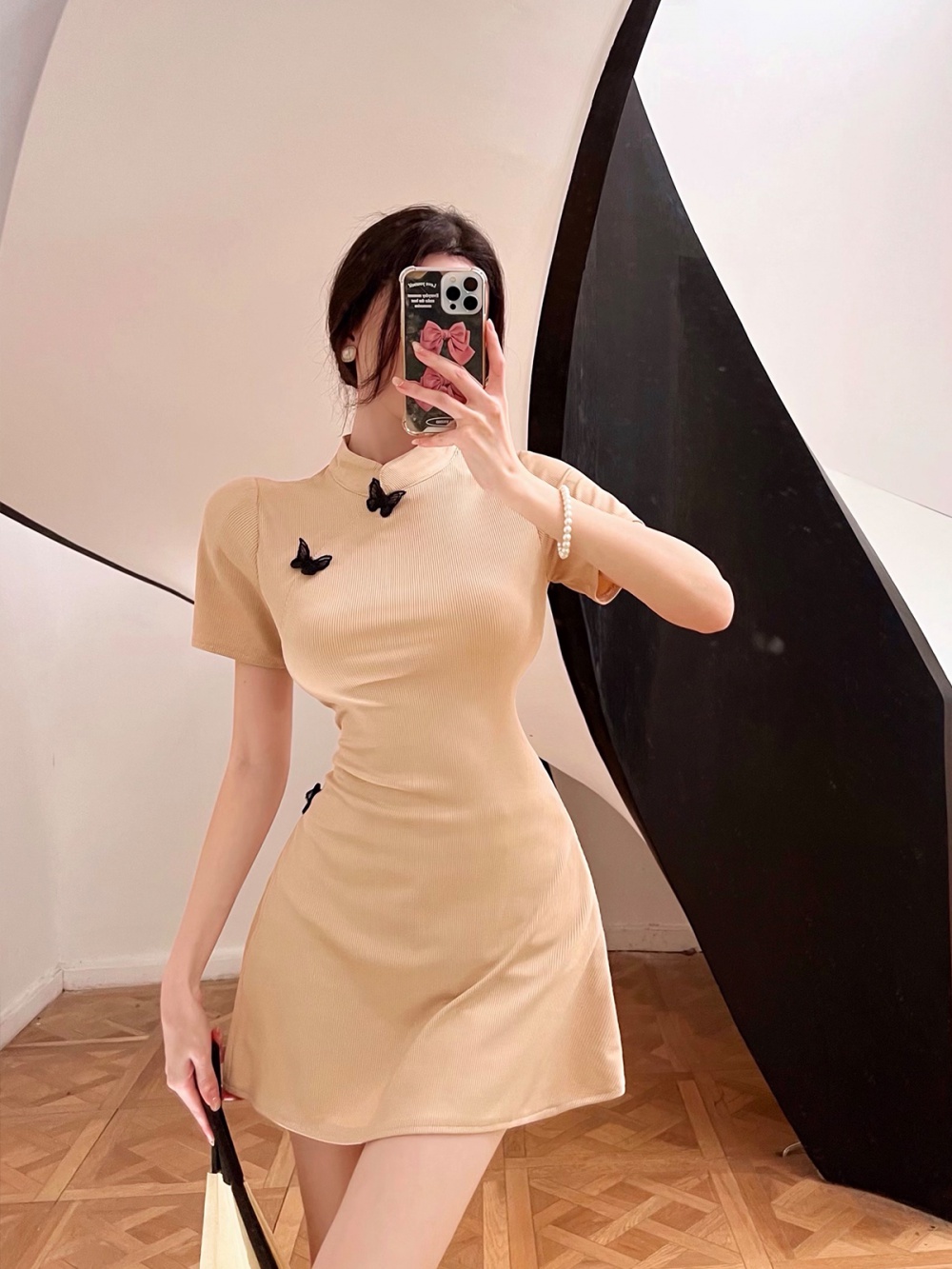 Summer split cheongsam playful pinched waist dress a set