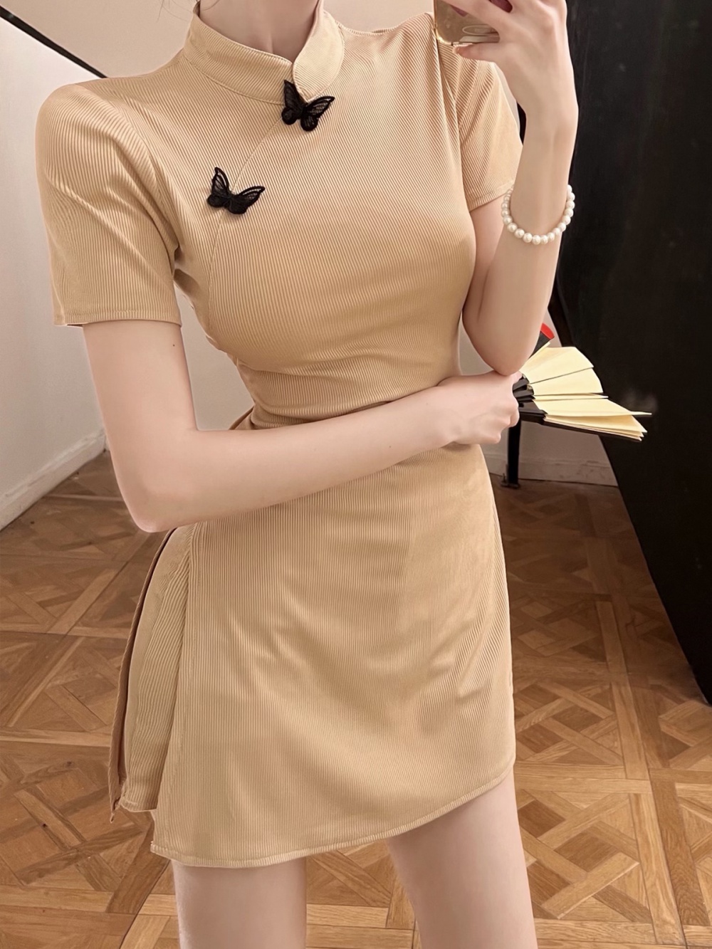 Summer split cheongsam playful pinched waist dress a set