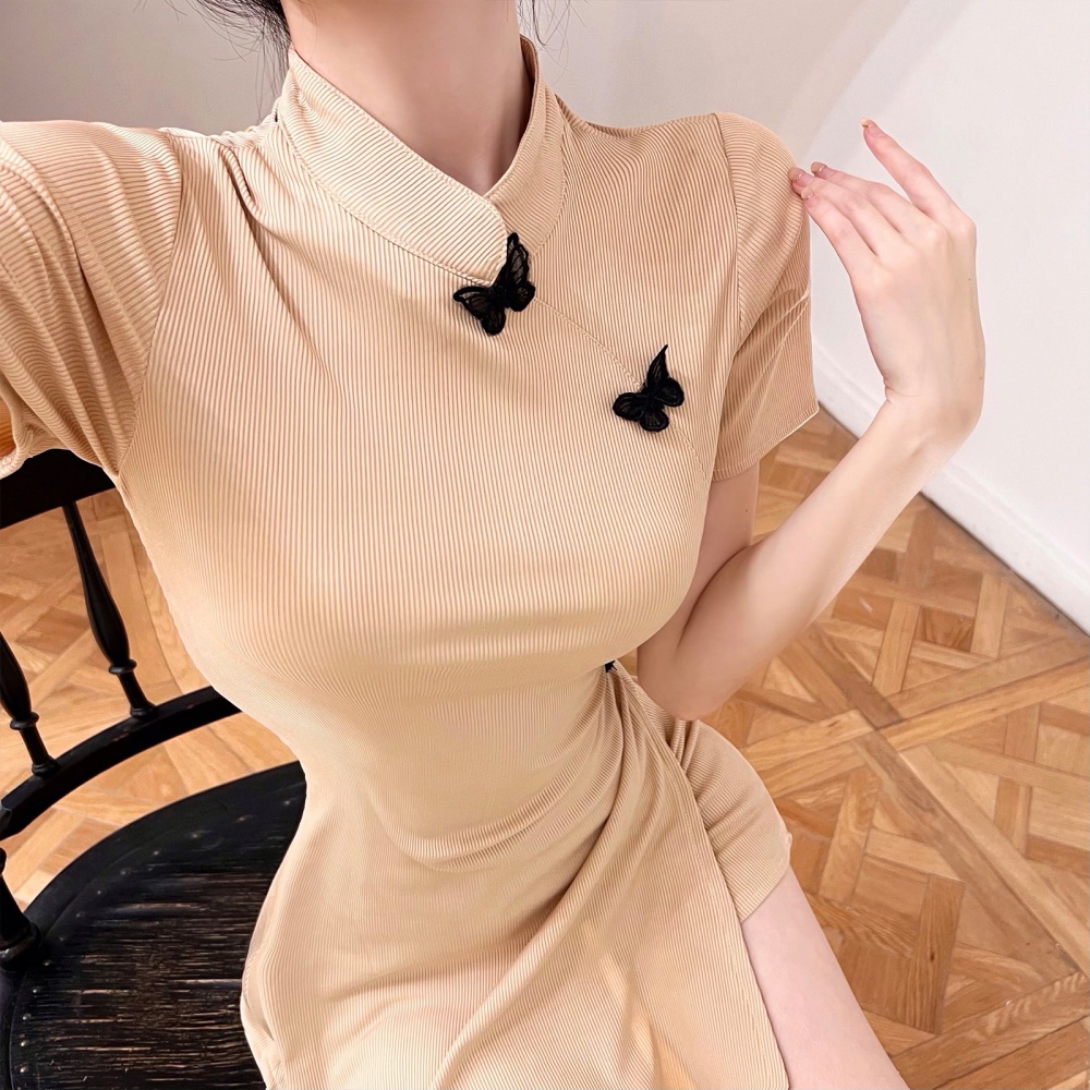 Summer split cheongsam playful pinched waist dress a set