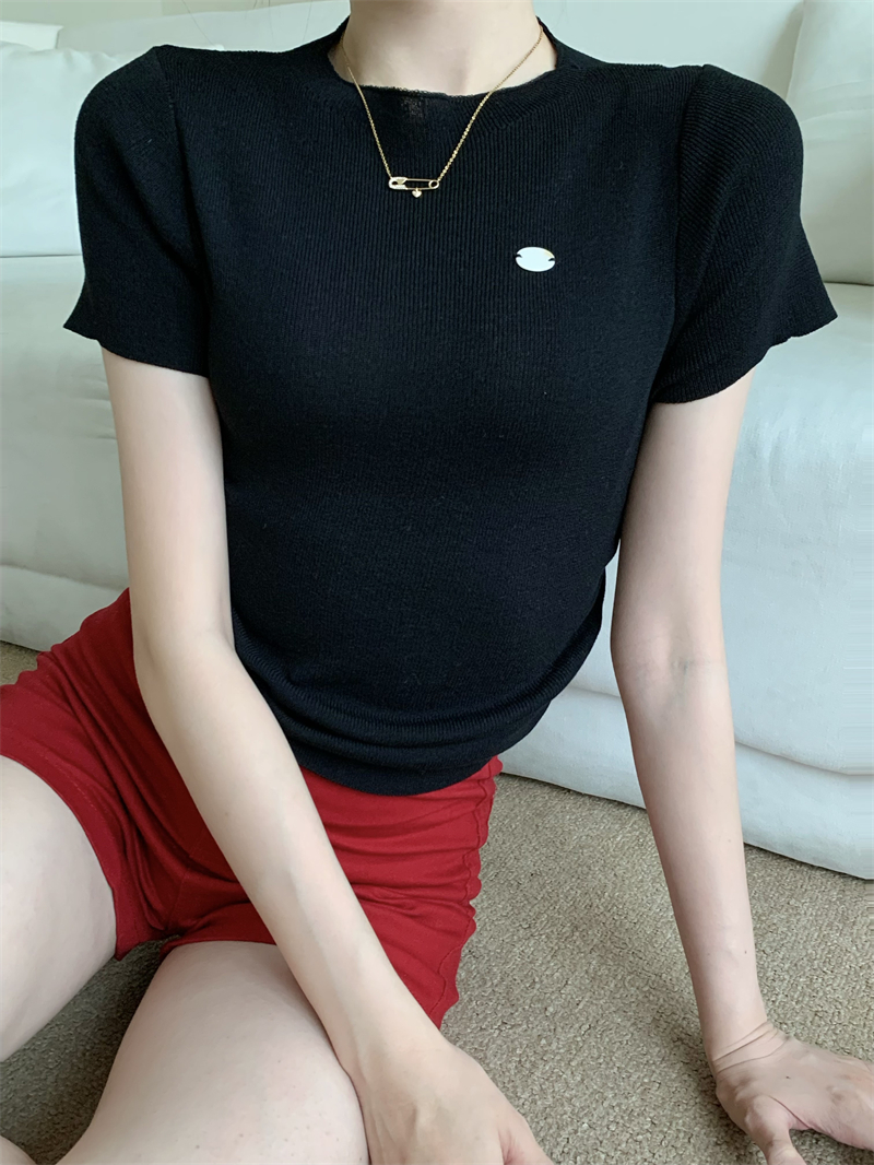 Slim half high collar T-shirt short tops for women