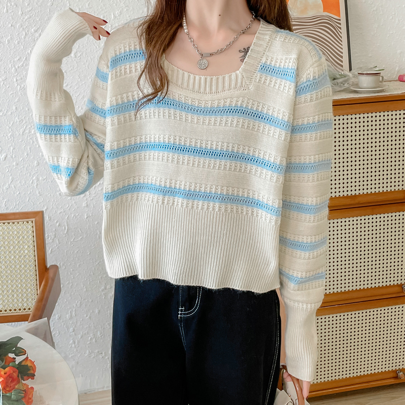 Lazy stripe sweater knitted Korean style tops