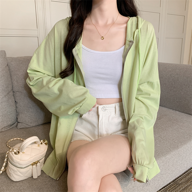 Hooded Korean style coat zip loose sun shirt