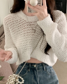 Thin white knitted short pullover loose lazy tops for women