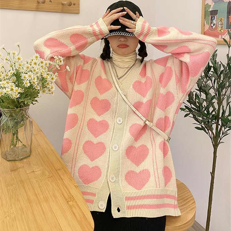 Long sleeve heart tops autumn and winter loose coat for women