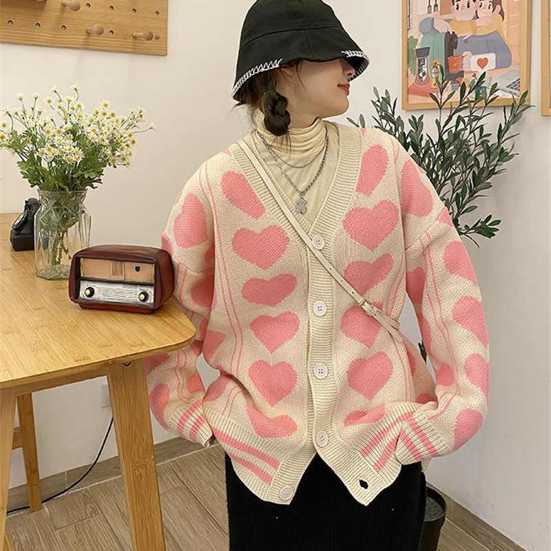 Long sleeve heart tops autumn and winter loose coat for women
