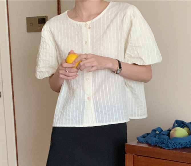 Short sleeve Korean style round neck all-match simple shirt