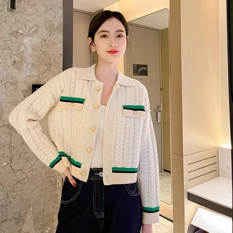 Spring and autumn knitted sweater France style coat for women