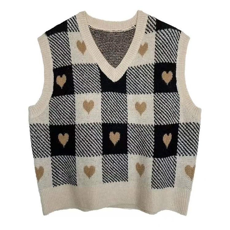 Plaid small loose short autumn knitted waistcoat