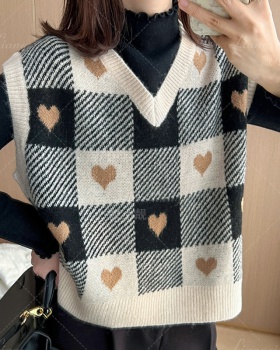 Plaid small loose short autumn knitted waistcoat