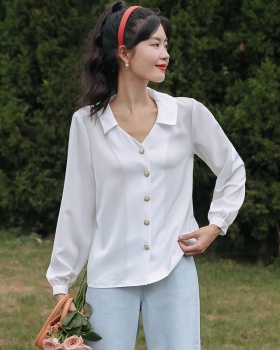 Chiffon long sleeve V-neck white commuting autumn shirt