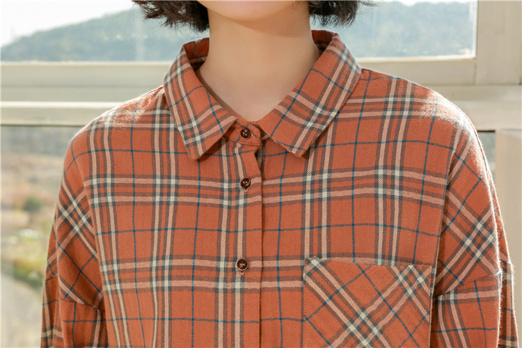 Loose long sleeve autumn retro plaid shirt