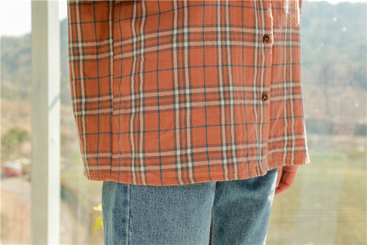 Loose long sleeve autumn retro plaid shirt
