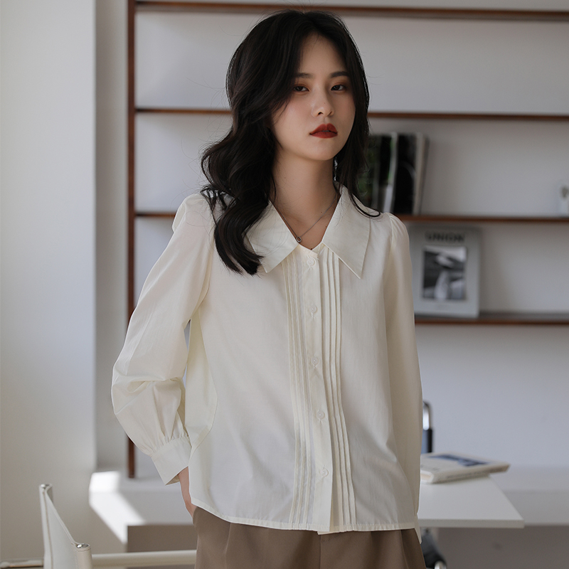 Chiffon Korean style autumn V-neck shirt for women