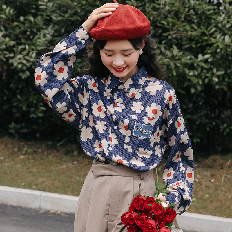 Retro long sleeve shirt Korean style chiffon tops for women
